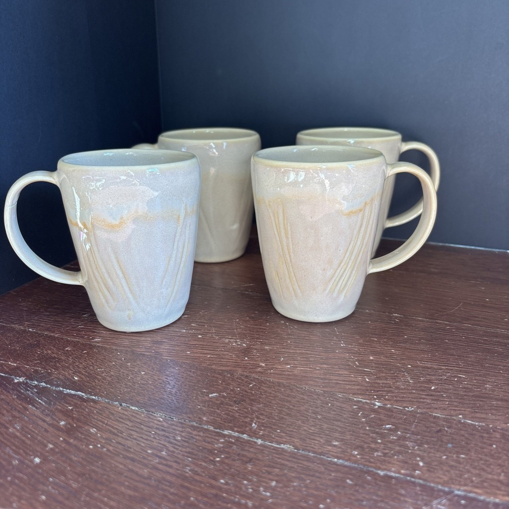 Vintage Set Of 4 Hall Ceramics Stoneware Coffee Mug 4761 Beige MCM
